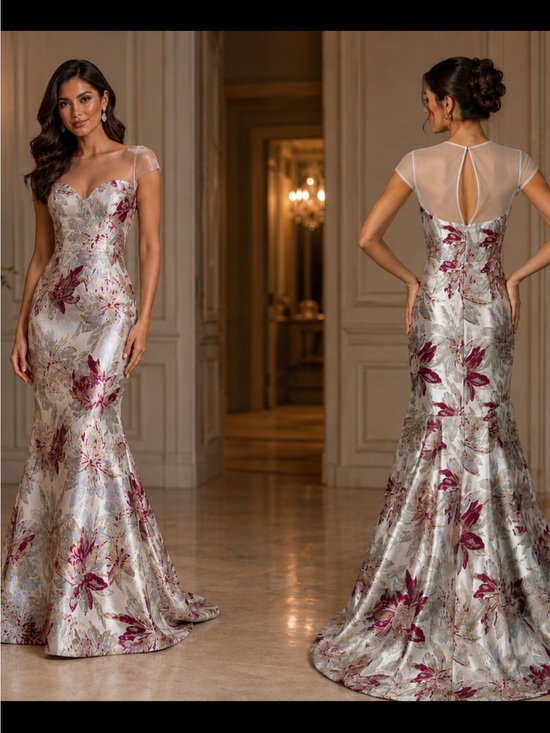 Aidan Mattox Dresses & Skirts - Aidan Mattox jacquard short sleeve mesh top long gown